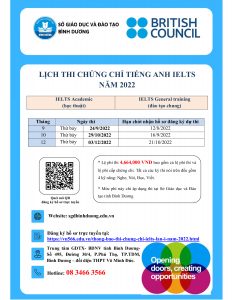 Lịch thi chứng chỉ tiếng Anh IELTS năm 2022